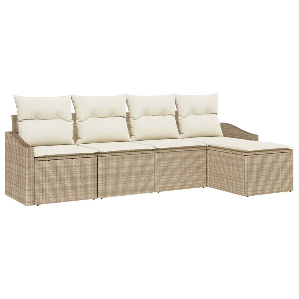 Bankstel met kussen met opslag 5 pcs Beige en Crème poly rattan