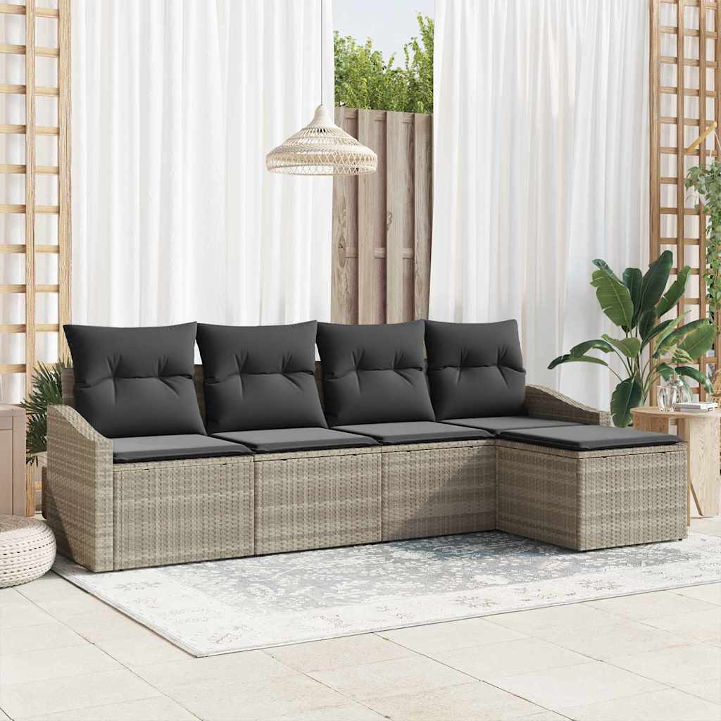 Bankstel 5 st Lichtgrijs poly rattan