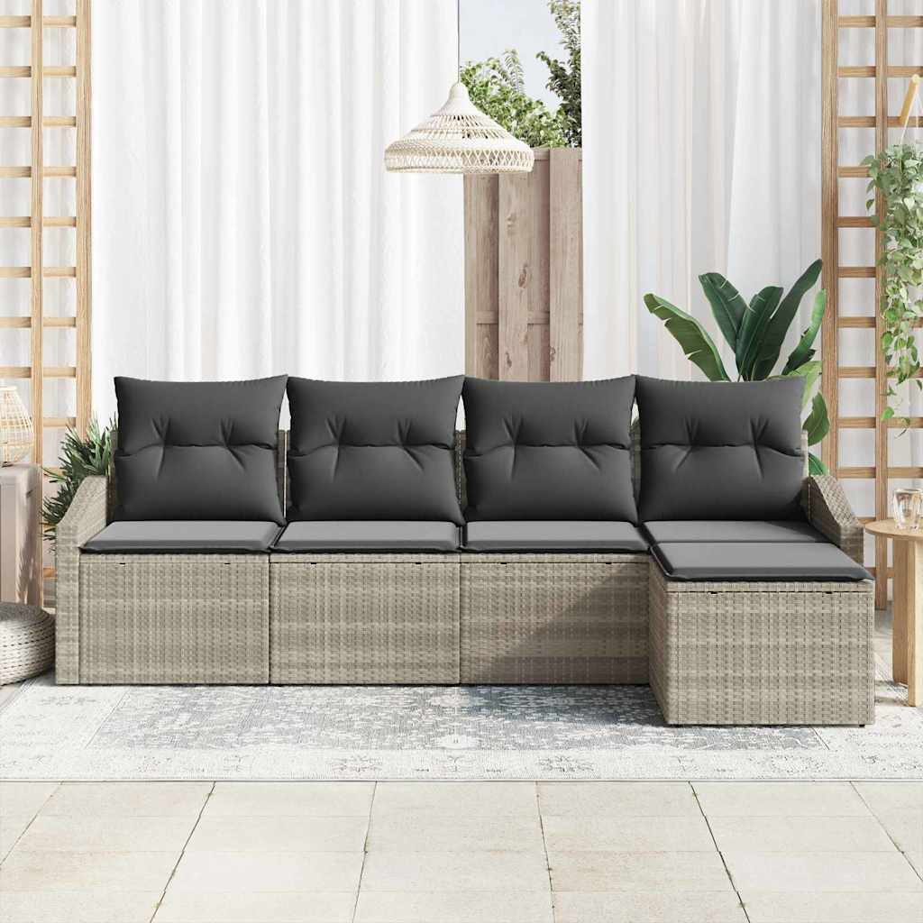 Bankstel 5 st Lichtgrijs poly rattan