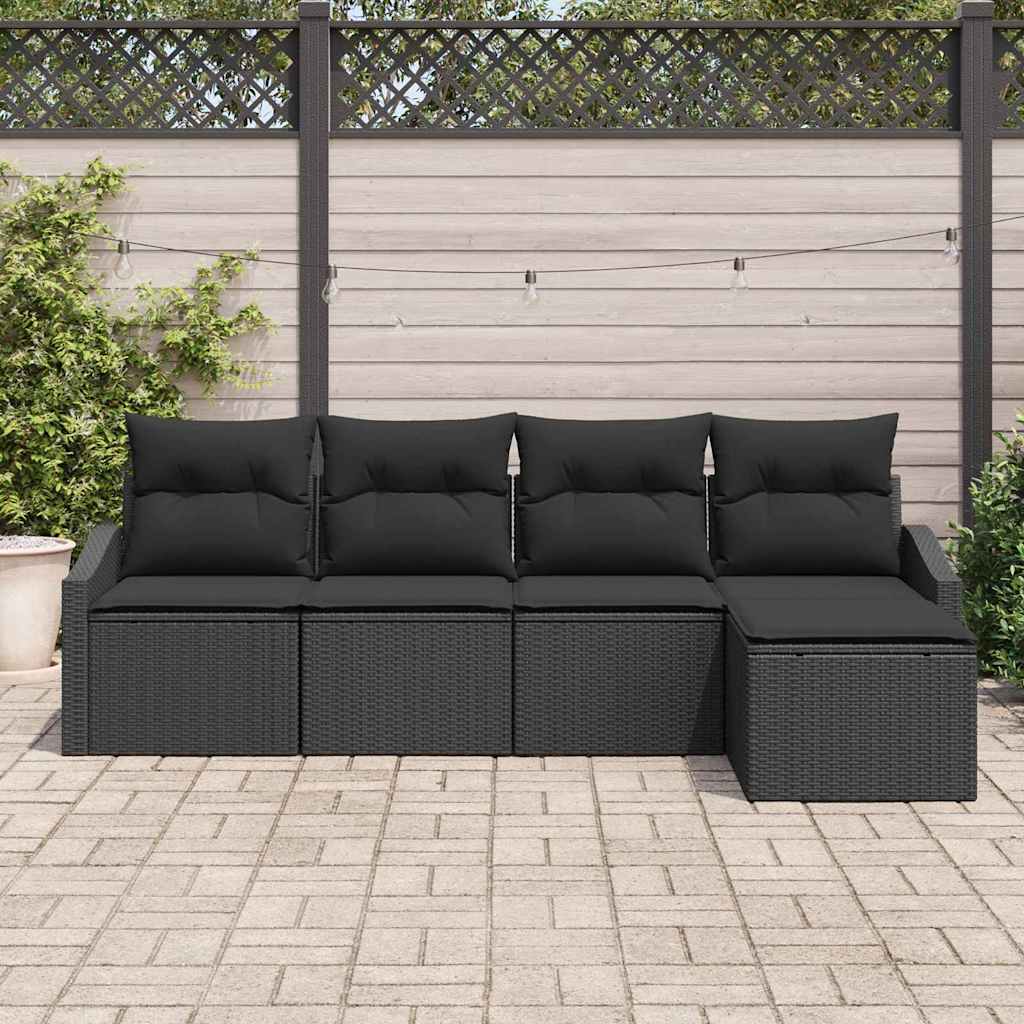 Bankstel 5 st Zwart poly rattan