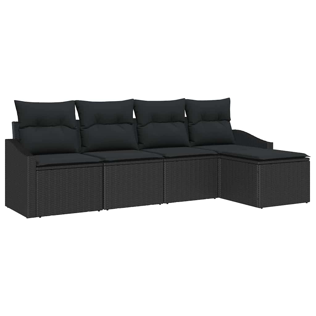 Bankstel 5 st Zwart poly rattan