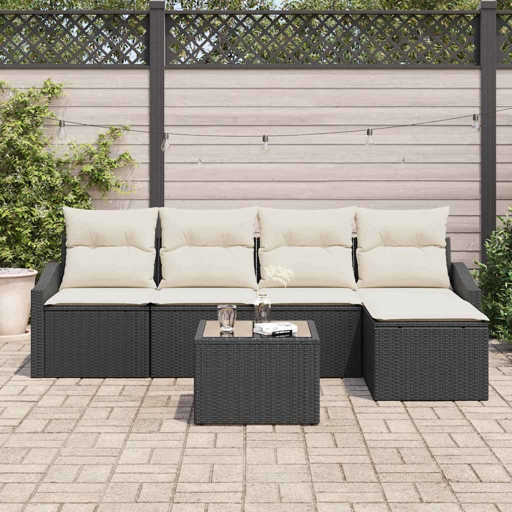Bankstel 5 st Bruin en Crème poly rattan