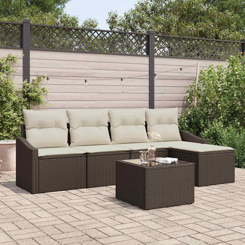 Bankstel 6 st Bruin en Crème poly rattan