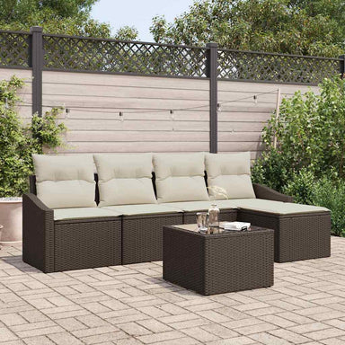 Bankstel 6 st Bruin en Crème poly rattan