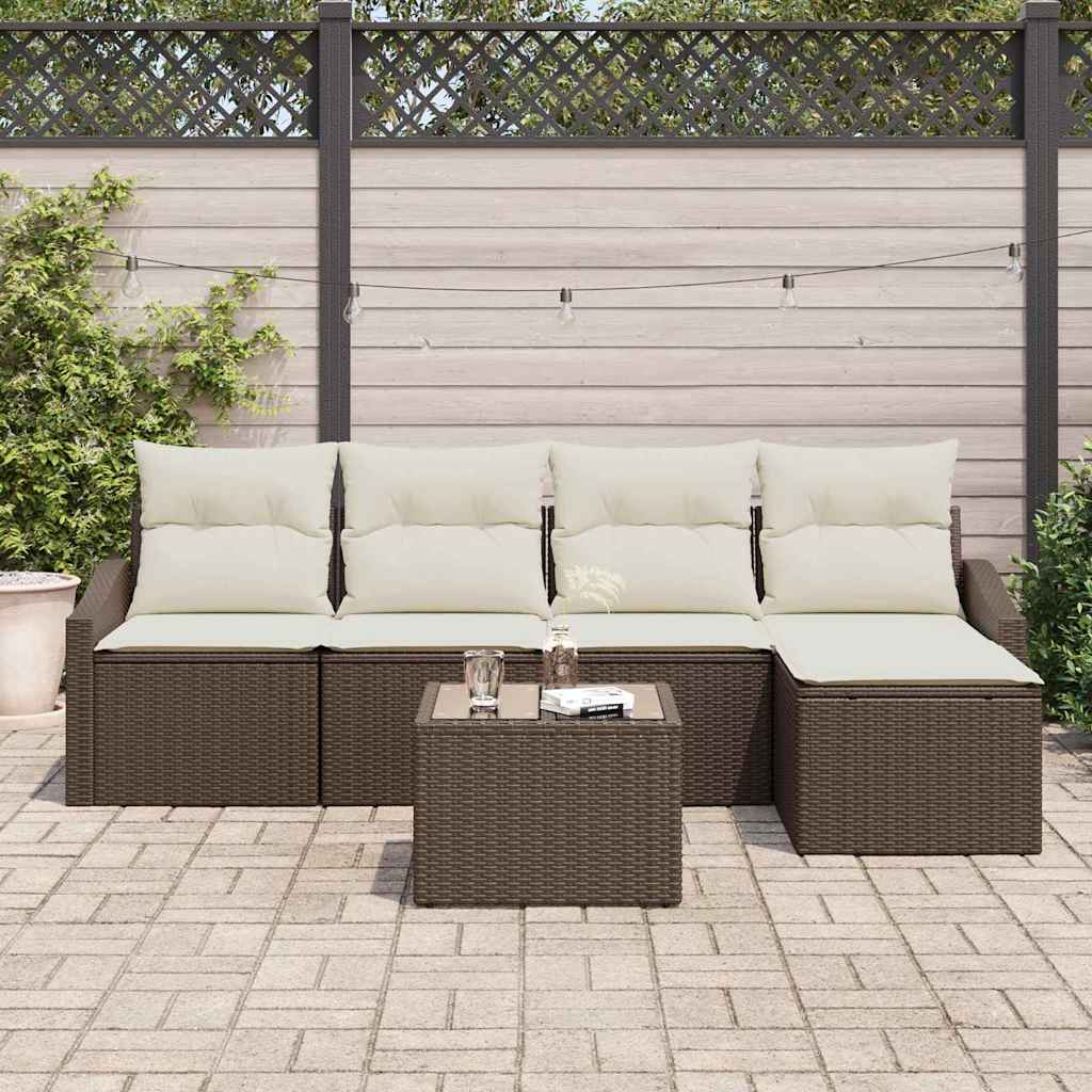 Bankstel 6 st Bruin en Crème poly rattan