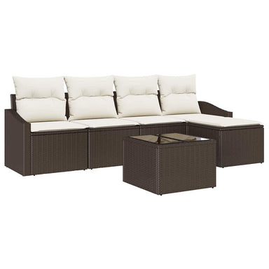 Bankstel 6 st Bruin en Crème poly rattan