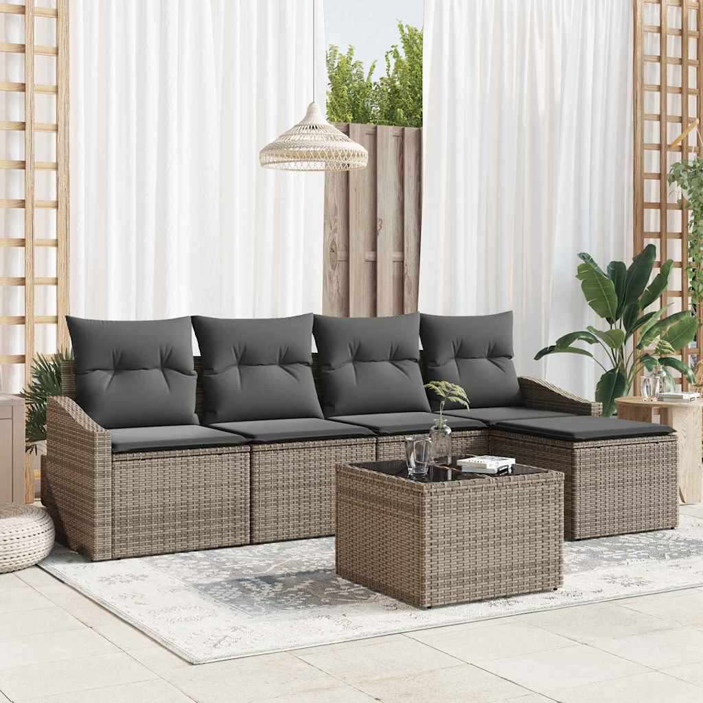 Bankstel 6 st Lichtgrijs poly rattan