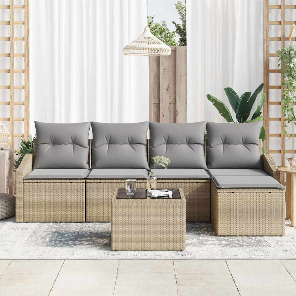 Bankstel 6 st Beige en Licht Grijs poly rattan
