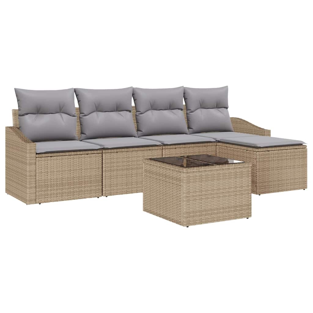 Bankstel 6 st Beige en Licht Grijs poly rattan