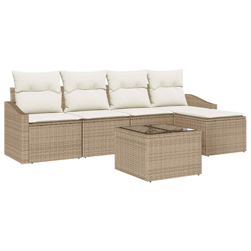 Bankstel met kussen met opslag 6 pcs Beige en Crème poly rattan