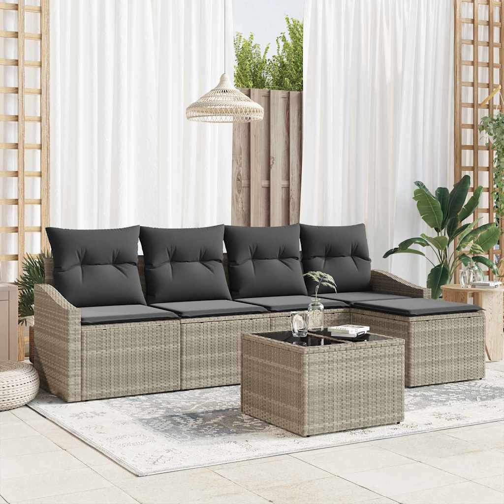 Bankstel 6 st Lichtgrijs poly rattan
