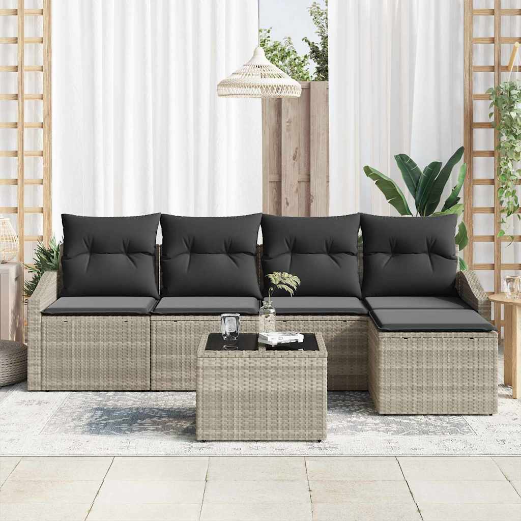Bankstel 6 st Lichtgrijs poly rattan