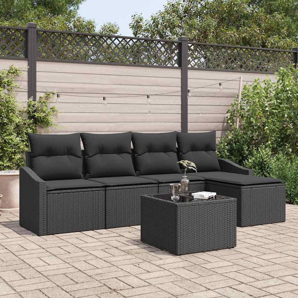 Bankstel 6 st Zwart poly rattan