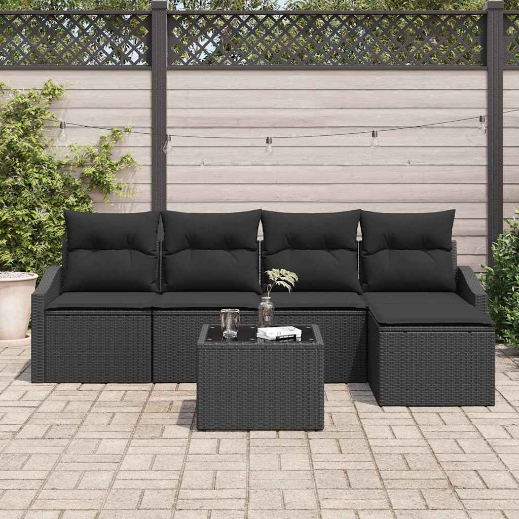 Bankstel 6 st Zwart poly rattan