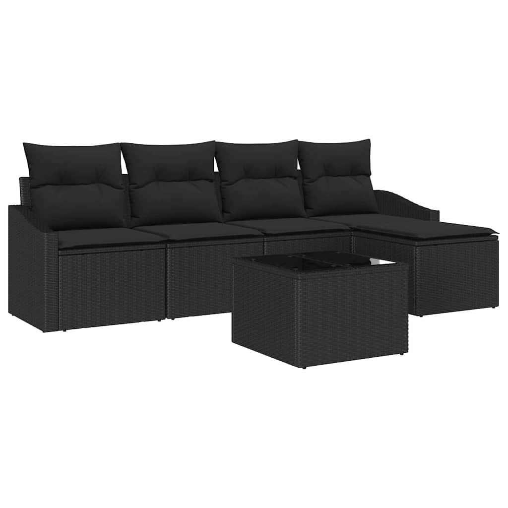 Bankstel 6 st Zwart poly rattan