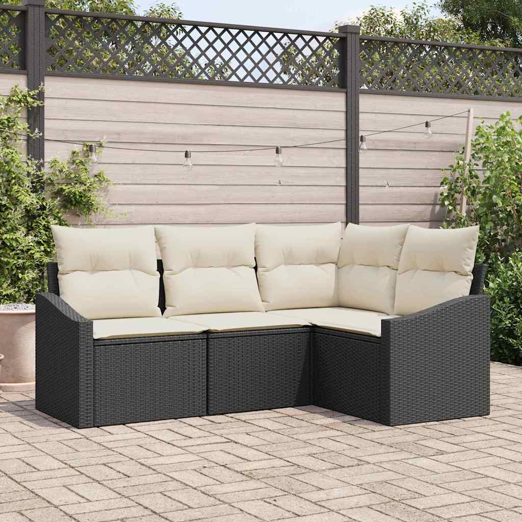 Tuinbankenset 4 st Zwart en Wit poly rattan