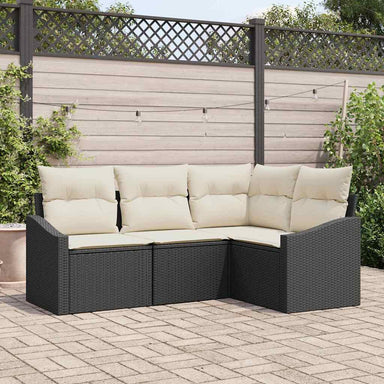 Tuinbankenset 4 st Zwart en Wit poly rattan