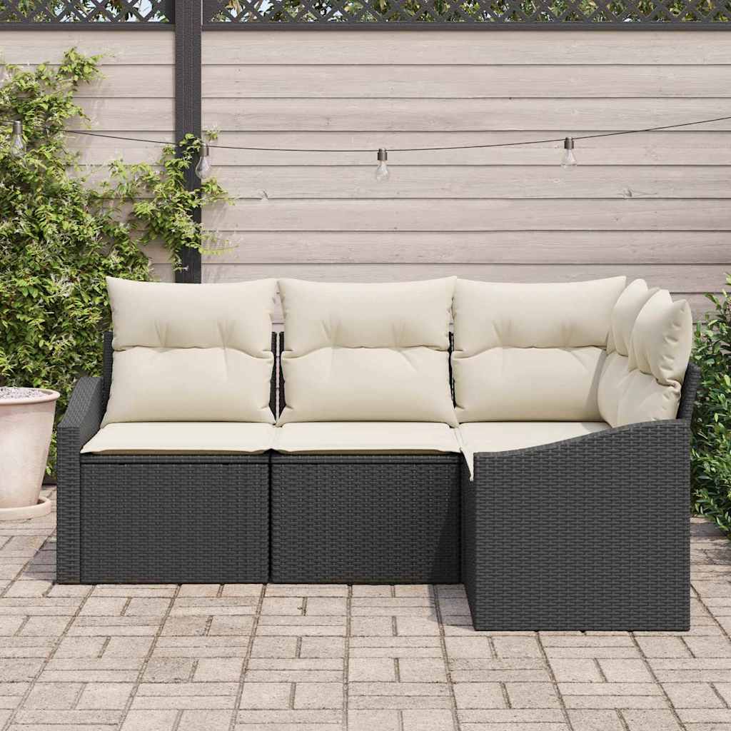Tuinbankenset 4 st Zwart en Wit poly rattan