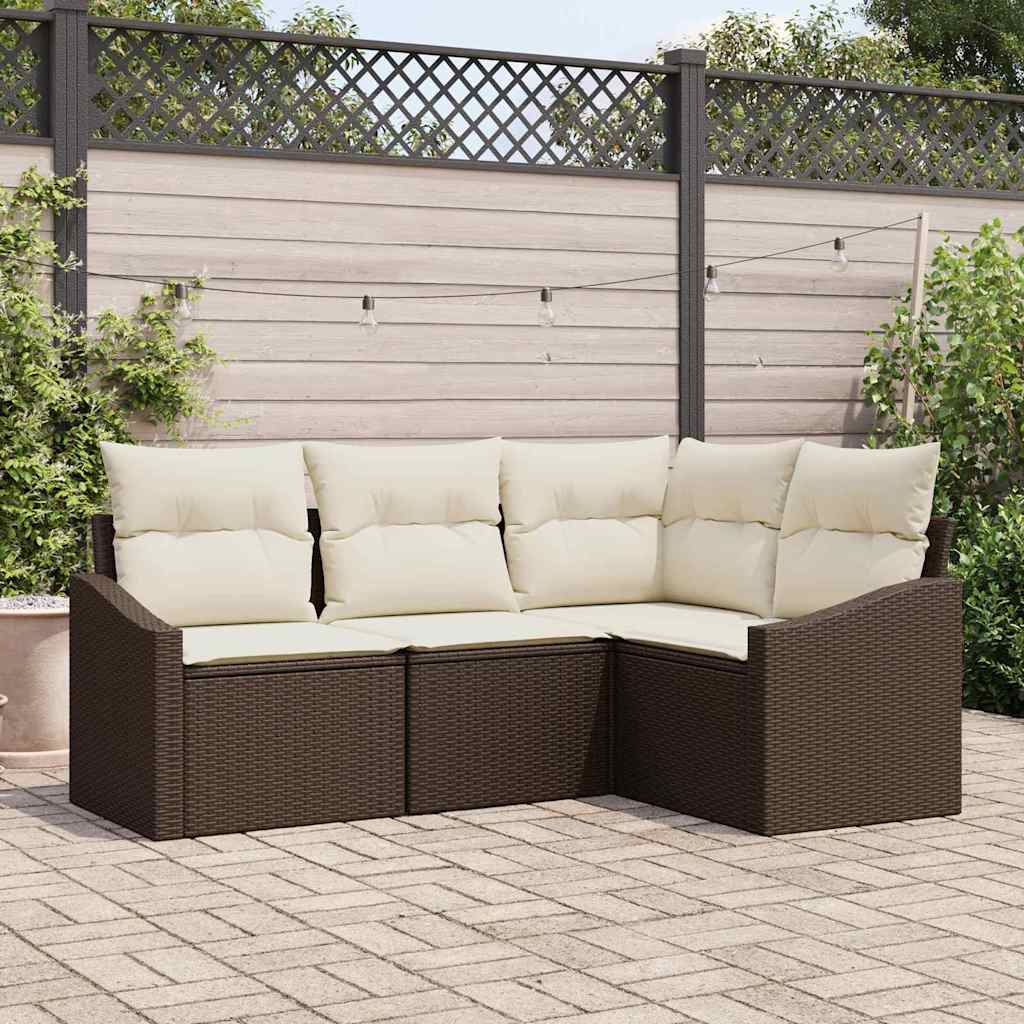 Tuinbankenset 4 st Bruin en wit poly rattan