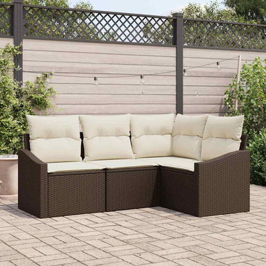 Tuinbankenset 4 st Bruin en wit poly rattan