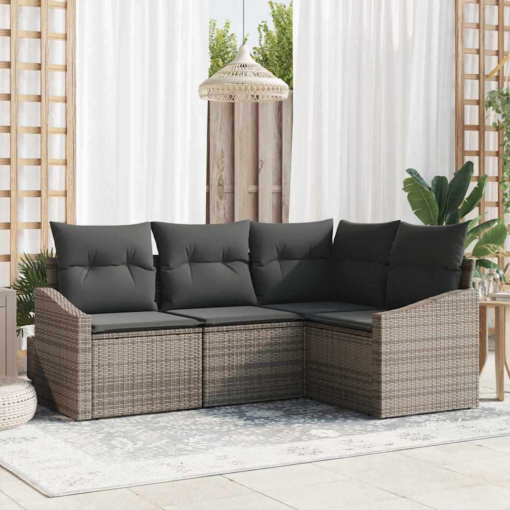 Tuinbankenset 4 st Grijs poly rattan