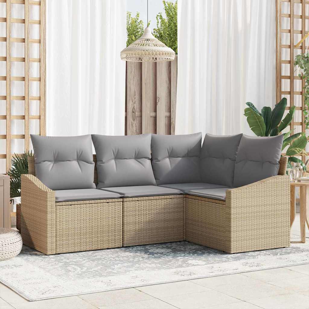 Tuinbankenset 4 st Beige en Licht Grijs poly rattan