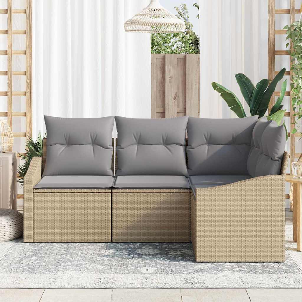Tuinbankenset 4 st Beige en Licht Grijs poly rattan