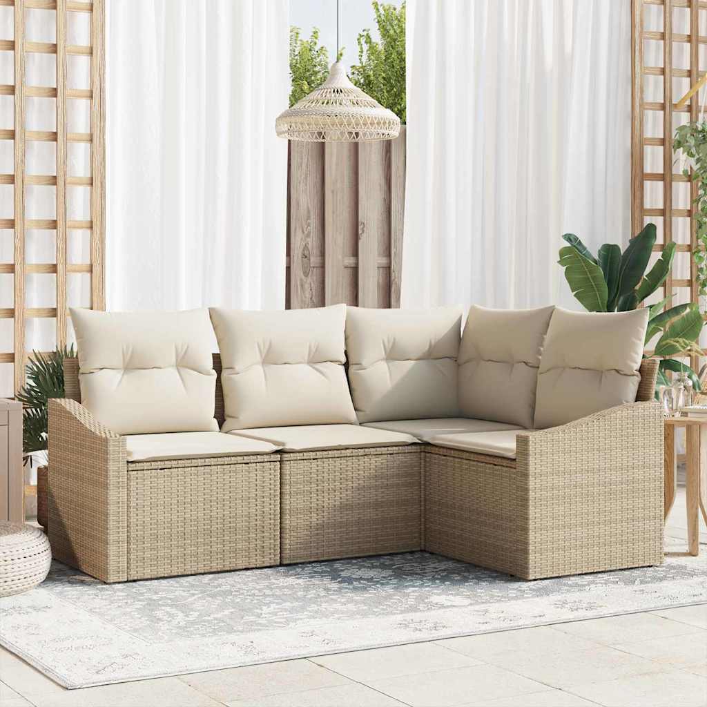Tuinbankenset 4 st Beige en Wit poly rattan