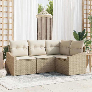 Tuinbankenset 4 st Beige en Wit poly rattan