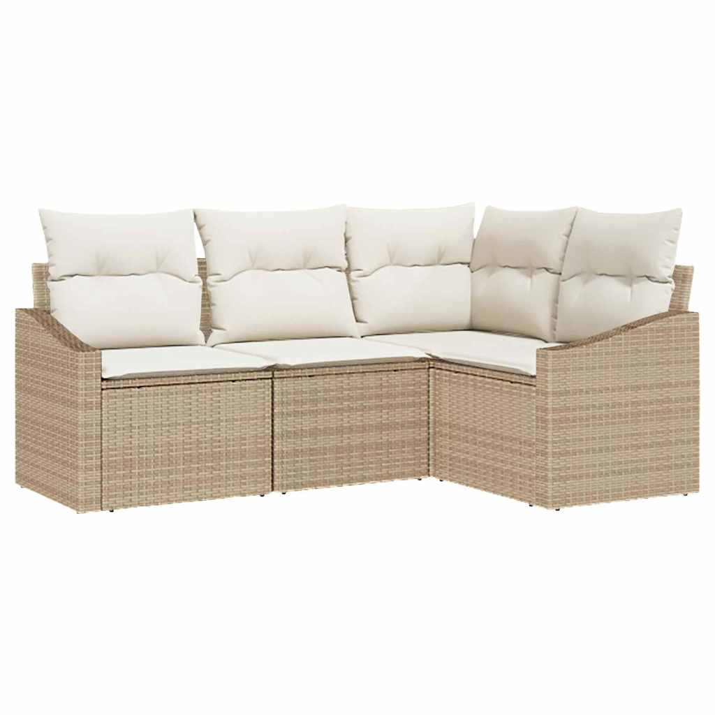 Tuinbankenset 4 st Beige en Wit poly rattan