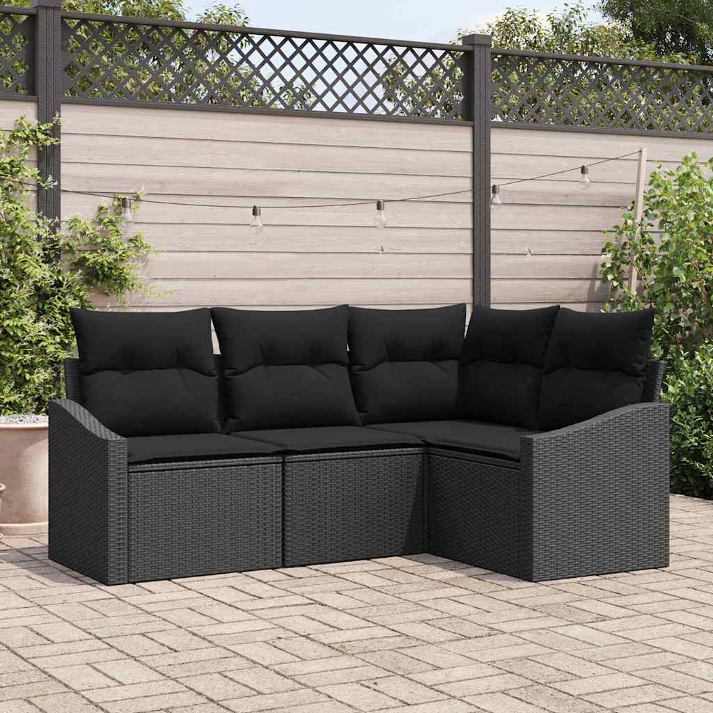 Tuinbankenset 4 st Zwart poly rattan