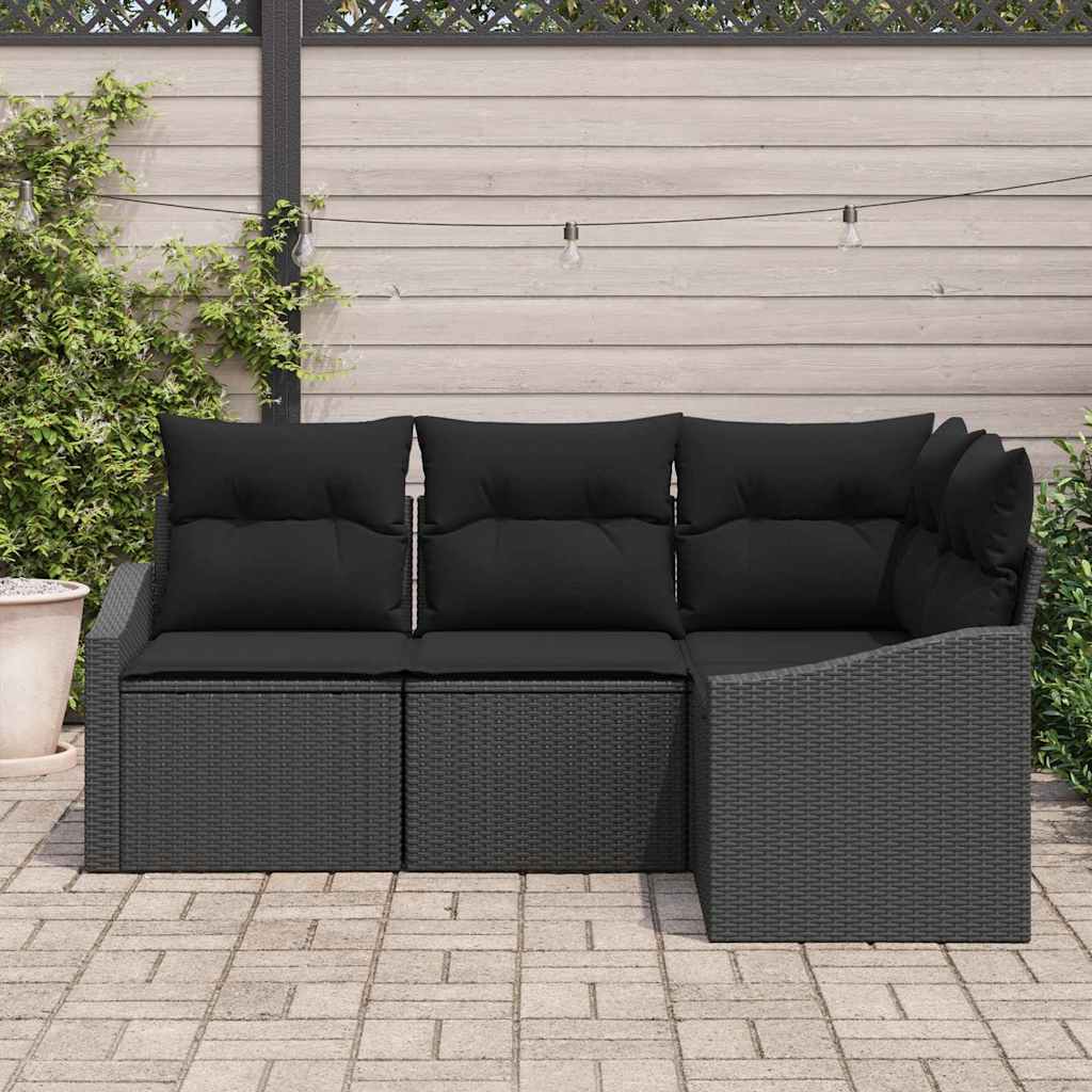 Tuinbankenset 4 st Zwart poly rattan
