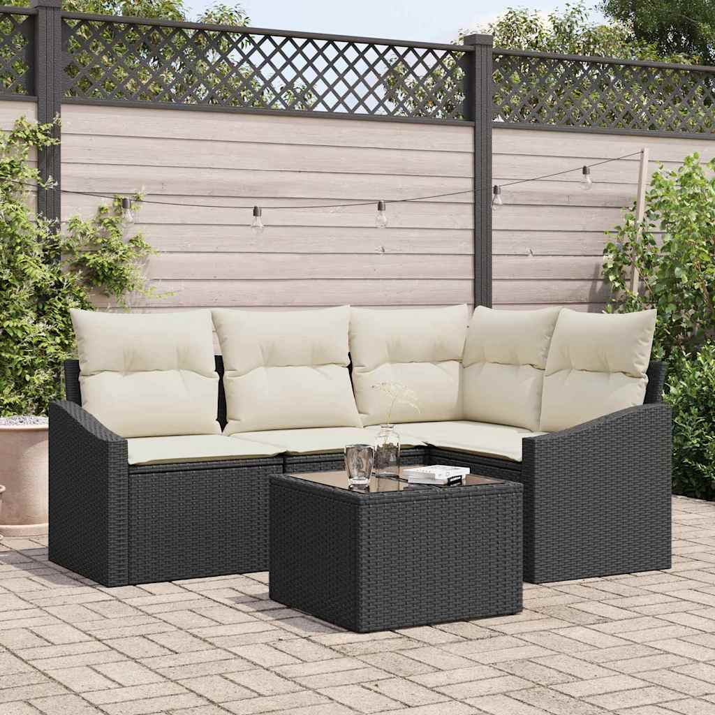 Tuinbankenset 5 st Bruin en Crème poly rattan