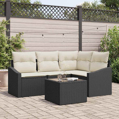 Tuinbankenset 5 st Bruin en Crème poly rattan