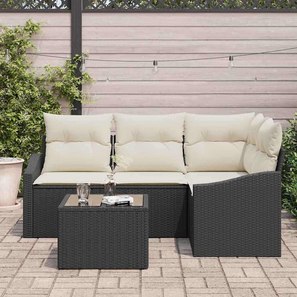 Tuinbankenset 5 st Bruin en Crème poly rattan