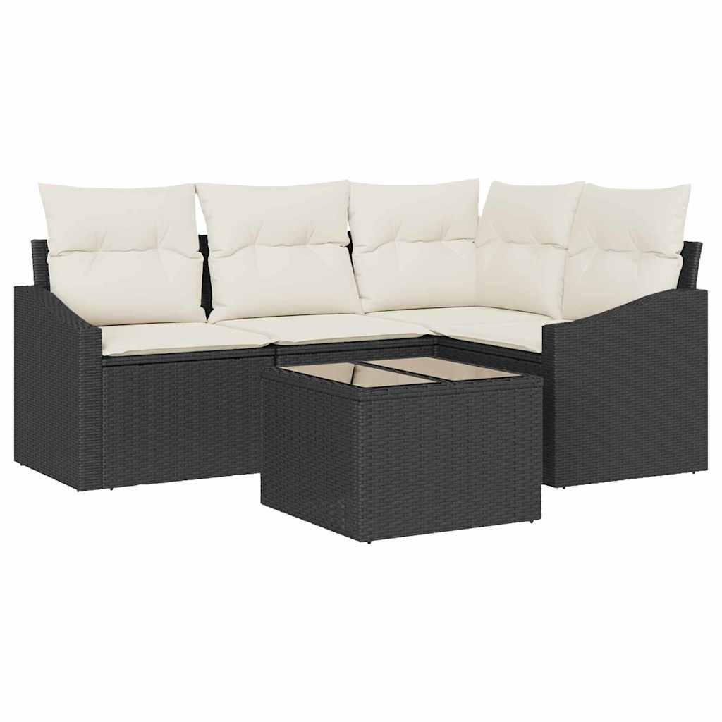 Tuinbankenset 5 st Bruin en Crème poly rattan