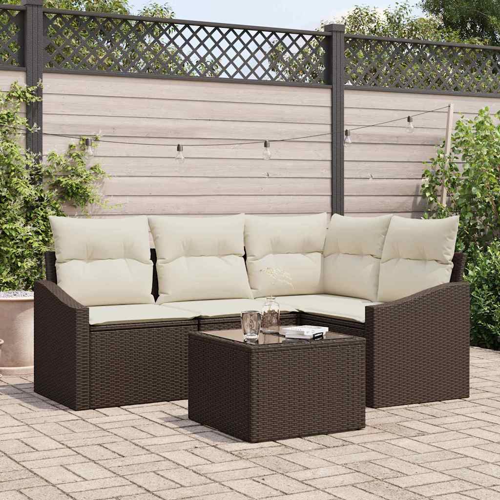 Tuinbankenset 5 st Bruin en Crème poly rattan