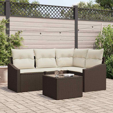 Tuinbankenset 5 st Bruin en Crème poly rattan