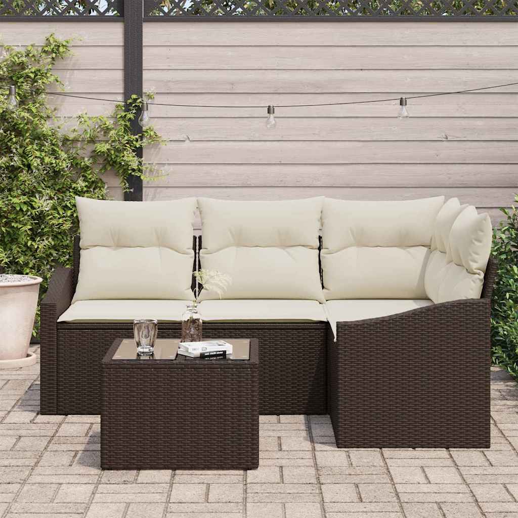 Tuinbankenset 5 st Bruin en Crème poly rattan