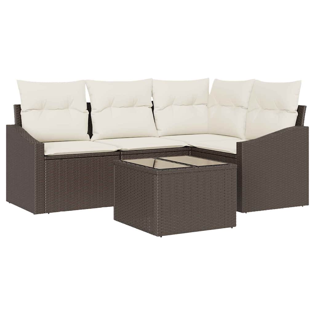 Tuinbankenset 5 st Bruin en Crème poly rattan