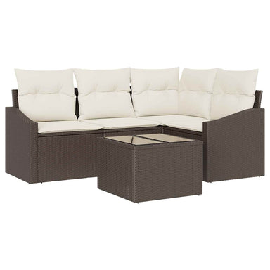 Tuinbankenset 5 st Bruin en Crème poly rattan