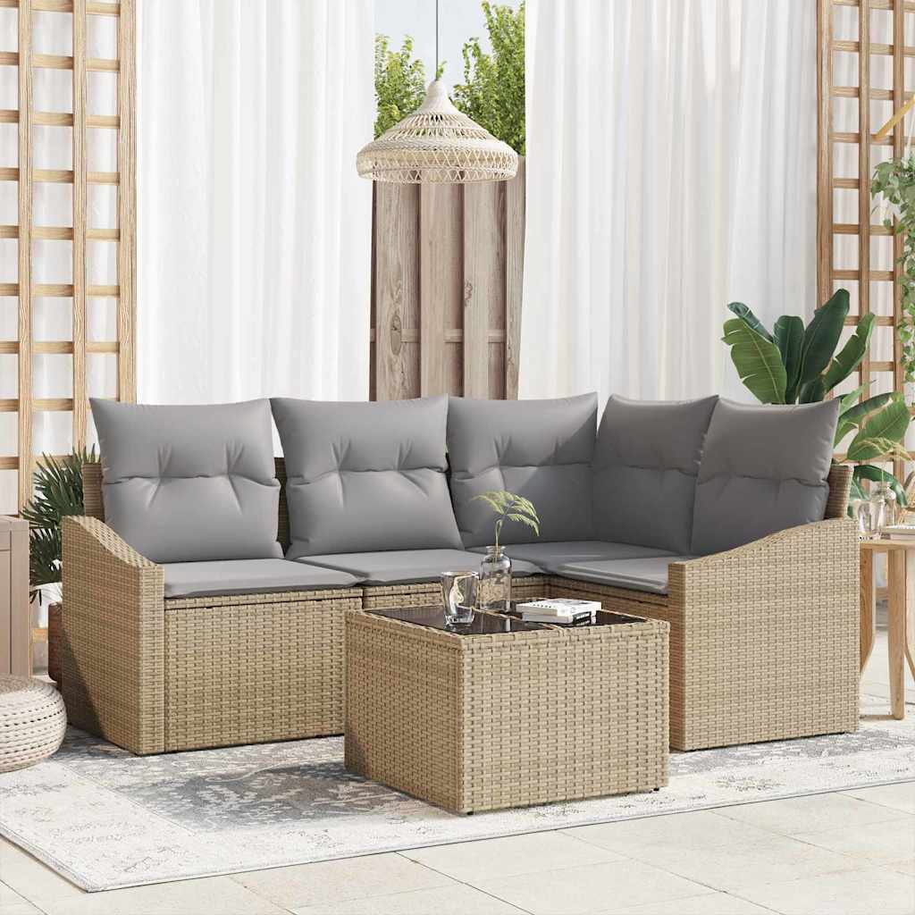 Tuinbankenset 5 st Beige en Licht Grijs poly rattan