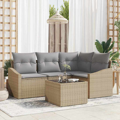 Tuinbankenset 5 st Beige en Licht Grijs poly rattan