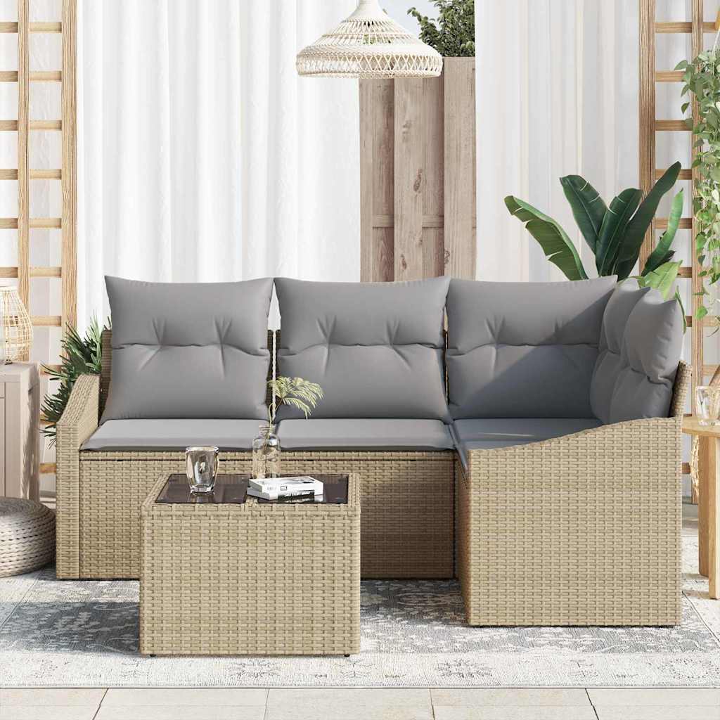 Tuinbankenset 5 st Beige en Licht Grijs poly rattan