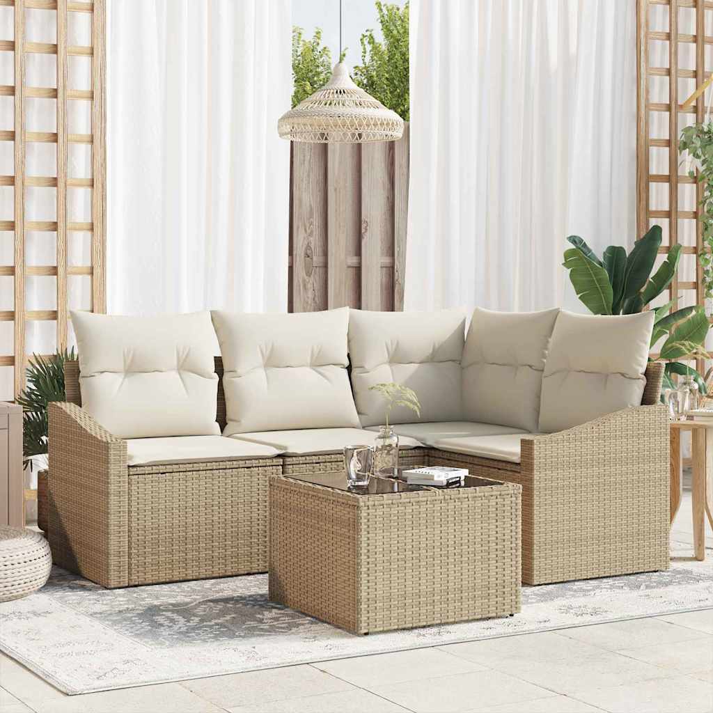 Tuinbankenset 5 st Beige en Crème poly rattan