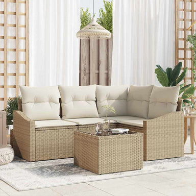 Tuinbankenset 5 st Beige en Crème poly rattan