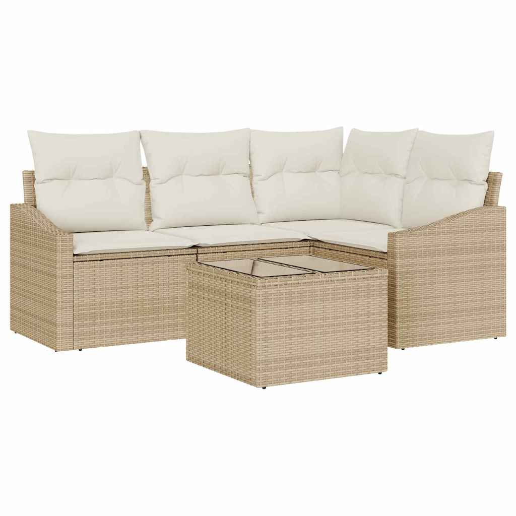 Tuinbankenset 5 st Beige en Crème poly rattan