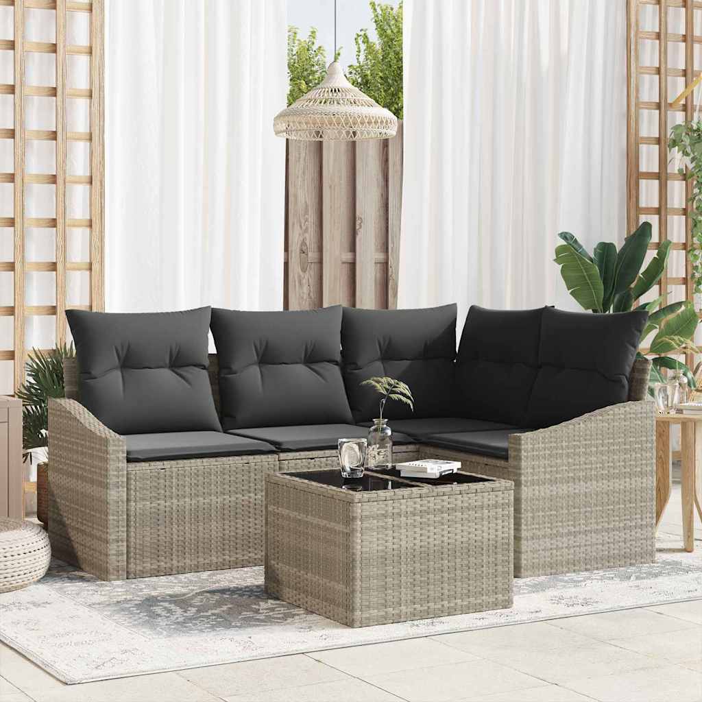 Tuinbankenset 5 st Lichtgrijs poly rattan