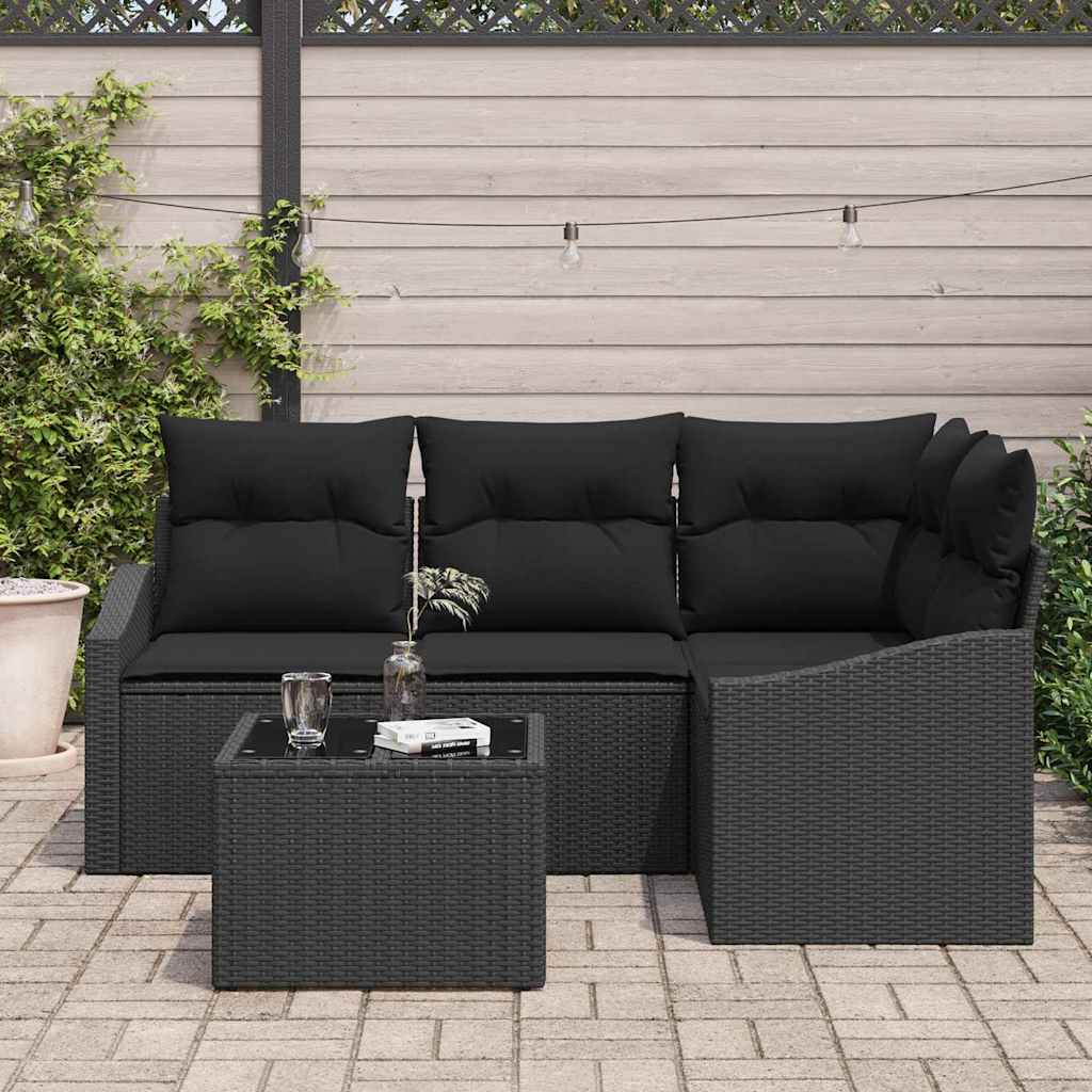 Tuinbankenset 5 st Zwart poly rattan