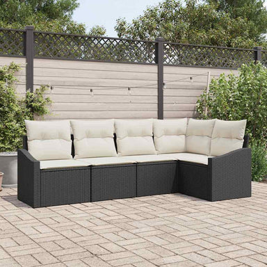 Tuinbankenset 5 st Zwart en Wit poly rattan